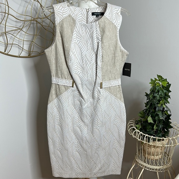 🆕NWT Ellen Tracy Textured Tan/Ivory Bodycon Midi Sheath Dress, 10 - Picture 1 of 12